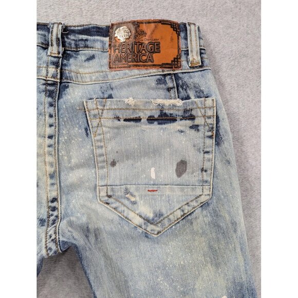 Heritage America Jeans Mens 32x33 Blue Distressed Paint Splatter Slim Fit Denim - Picture 10 of 16